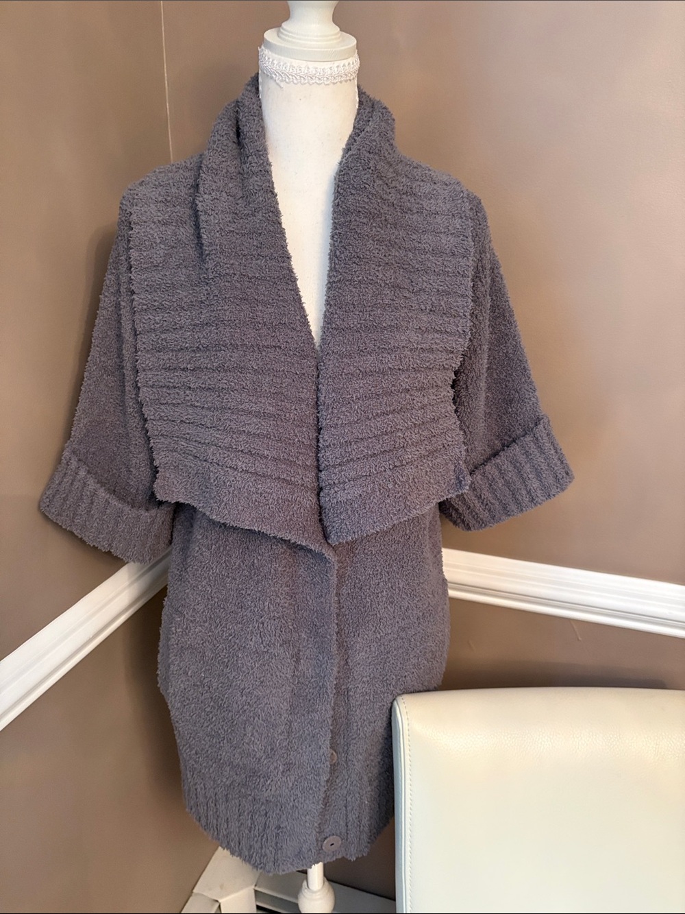 Barefoot Dreams Gray Open-Front Shawl-Collar Plush Cardigan